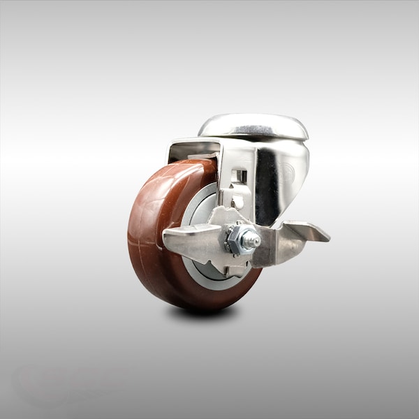 Service Caster 3 Inch 316SS Maroon Polyurethane Wheel Swivel Bolt Hole Caster with Brake SCC SCC-SS316BH20S314-PPUB-MRN-TLB - main
